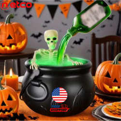 🎃✨ Caldero Mágico de Bruja con Esqueleto y Humo Verde 🧙‍♀️🧪 | Decoración Espeluznante para Halloween 👻🎃