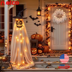 🎃👻 Corona de Fantasmas con Luces LED ✨ – Decoración de Halloween Terrorífica y Encantadora para Puertas, Ventanas y Paredes 👻🎃