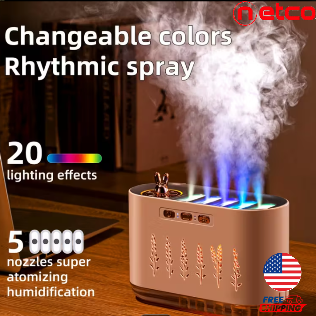 “Humidificador Ultrasónico 5 en 1 ️✨ | Aromaterapia, Luces LED Mágicas & Niebla Relajante para Hogar u Oficina”