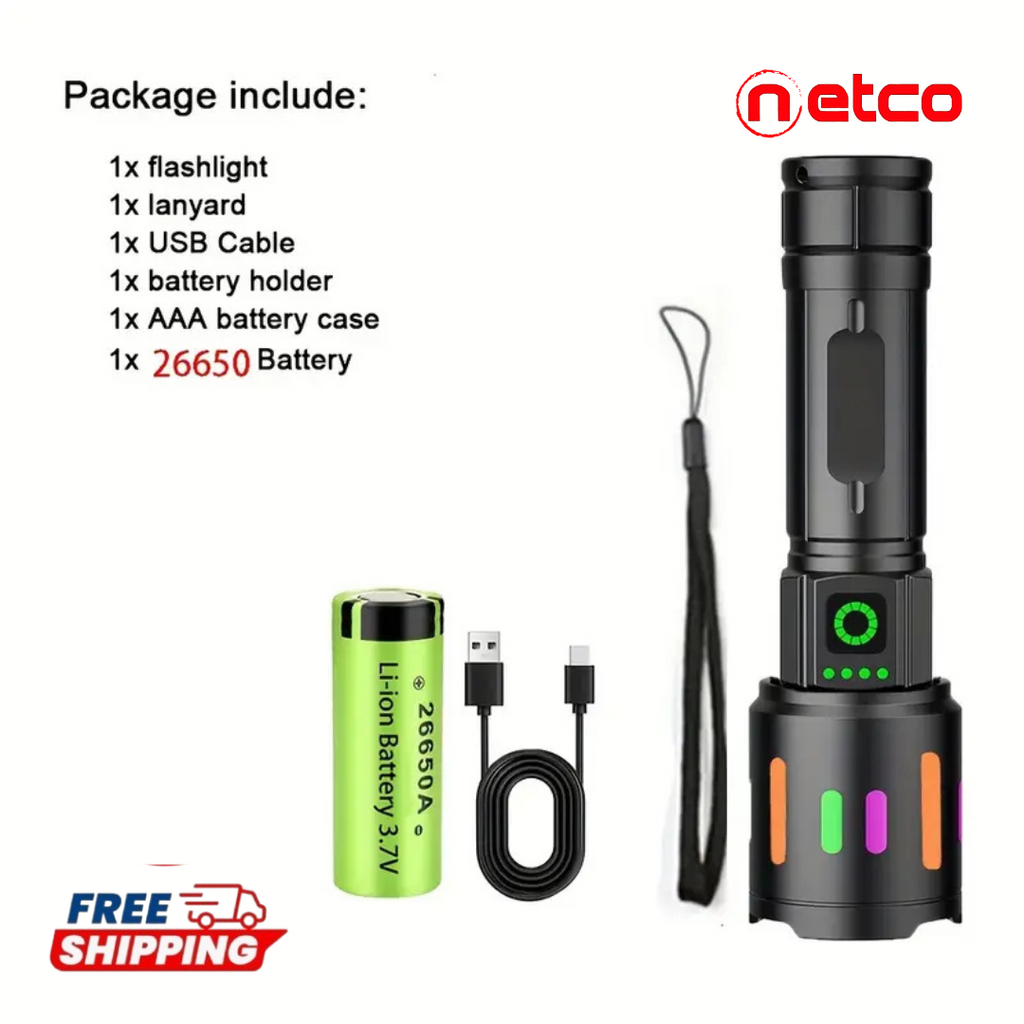 Telescopic LED Flashlight with Zoom  | Super Bright, USB Rechargeable & Long-Range Beam