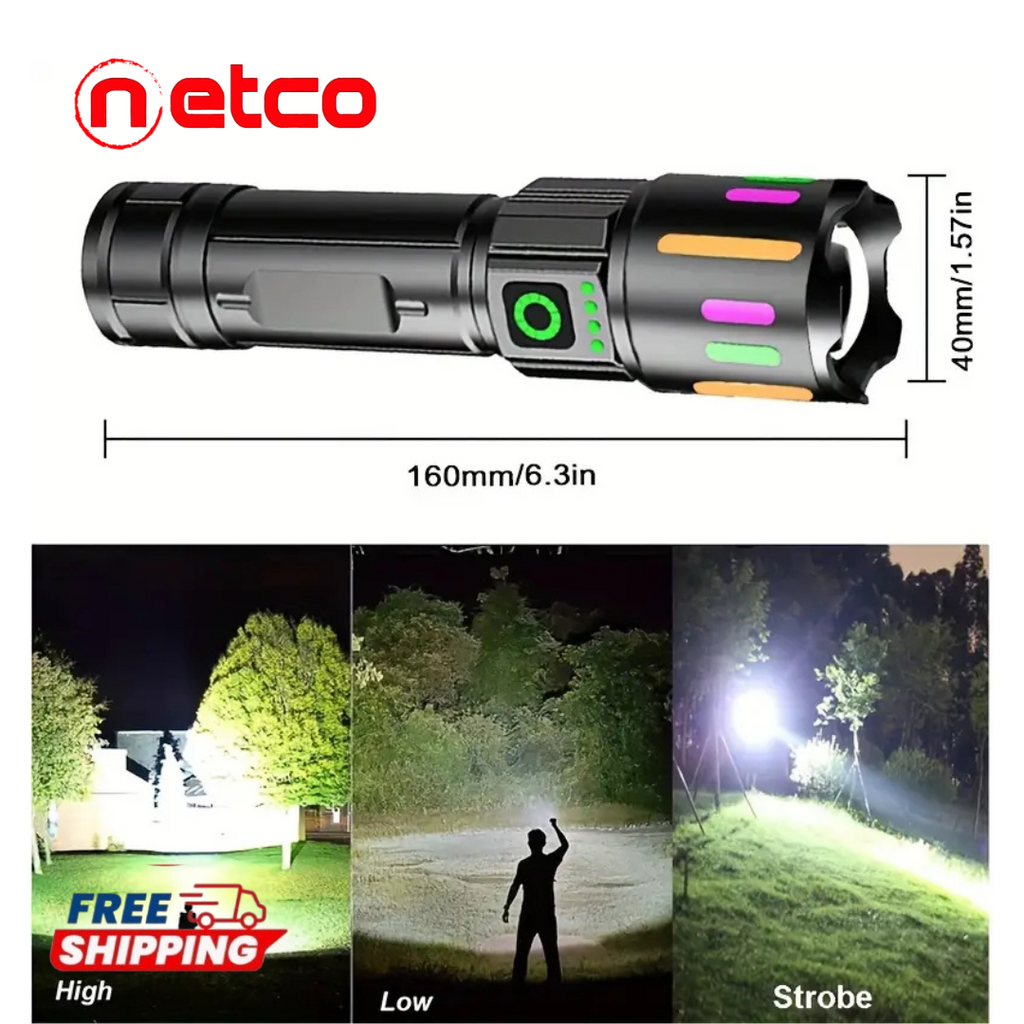 Telescopic LED Flashlight with Zoom  | Super Bright, USB Rechargeable & Long-Range Beam