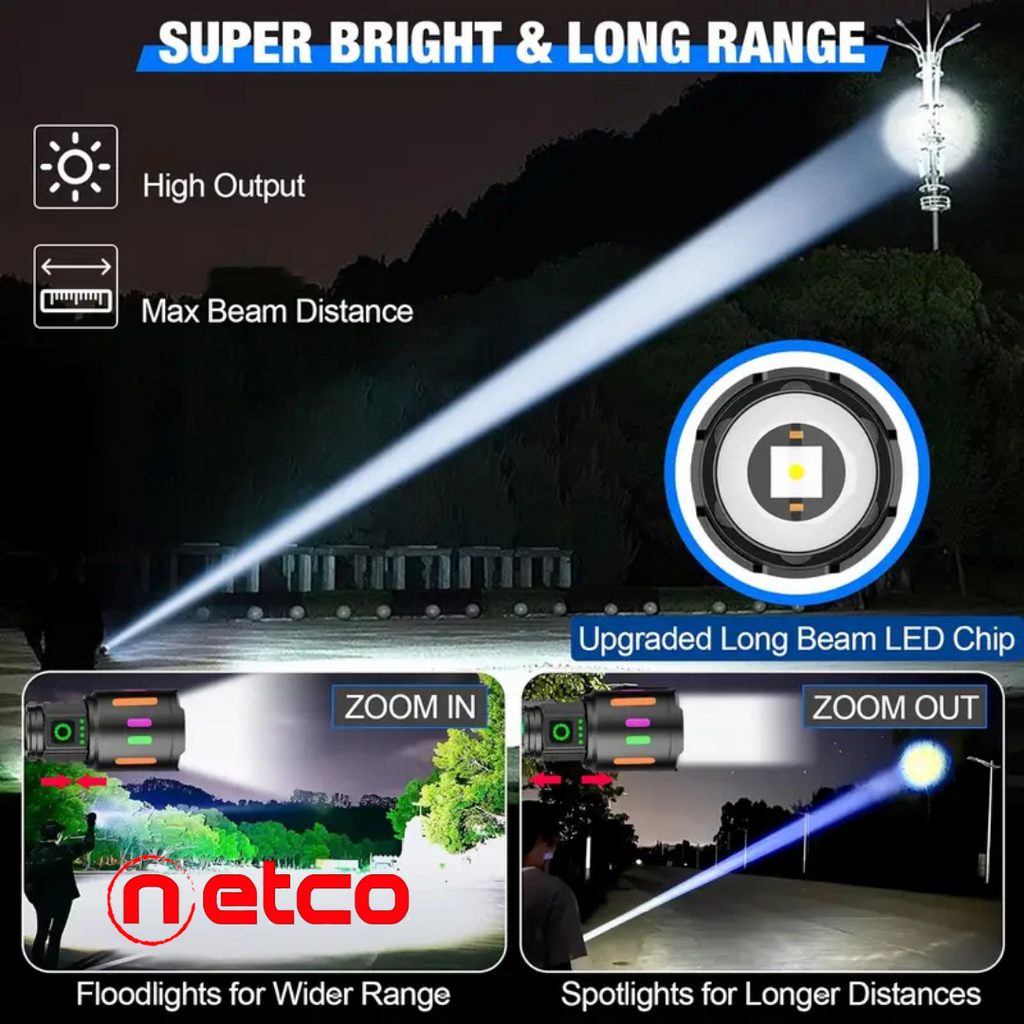 Telescopic LED Flashlight with Zoom  | Super Bright, USB Rechargeable & Long-Range Beam