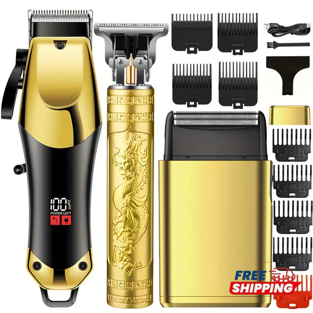 Men’s Beard & Hair Grooming Kit ✂️ | USB Rechargeable Trimmer + Electric Shaver — Precision & Style in One