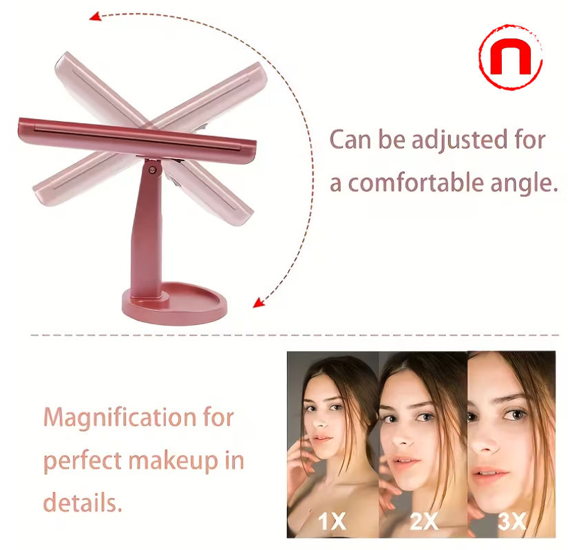 Espejo de Maquillaje, Espejo de Tocador Ajustable con Diseño de Triple Pliegue y 21 Luces LED