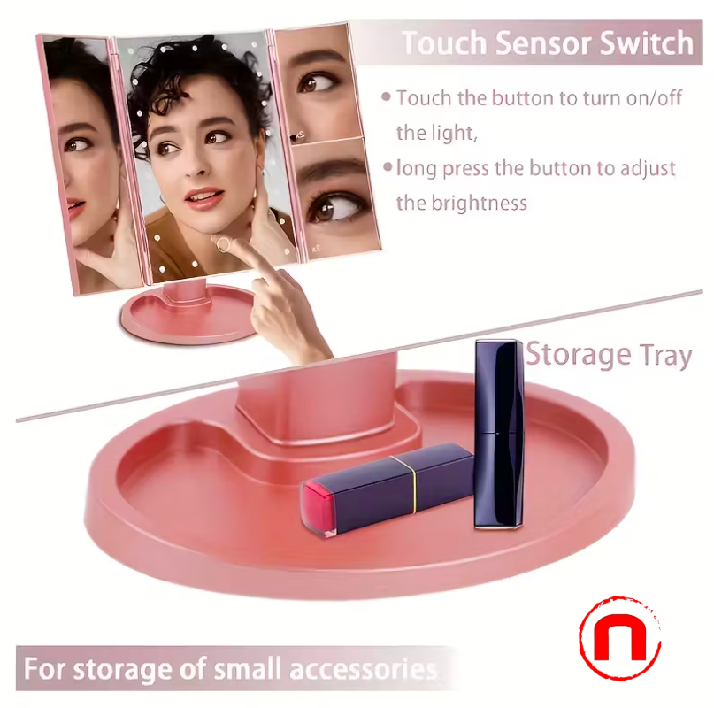Espejo de Maquillaje, Espejo de Tocador Ajustable con Diseño de Triple Pliegue y 21 Luces LED