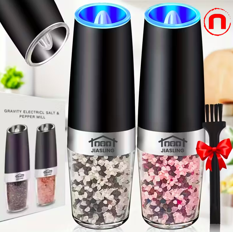 Molinillo eléctrico de sal y pimienta por gravedad con luz LED a pilas