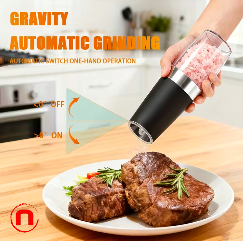 Molinillo eléctrico de sal y pimienta por gravedad con luz LED a pilas