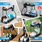 2-Piece Under Sink Organizer with Sliding Shelves - Durable and Removable Cabinet Organizer for Bathroom and Kitchen