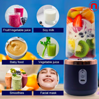 Portable double-cup fruit and vegetable juicer, made of food-grade ABS, with rechargeable battery