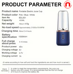 Portable double-cup fruit and vegetable juicer, made of food-grade ABS, with rechargeable battery