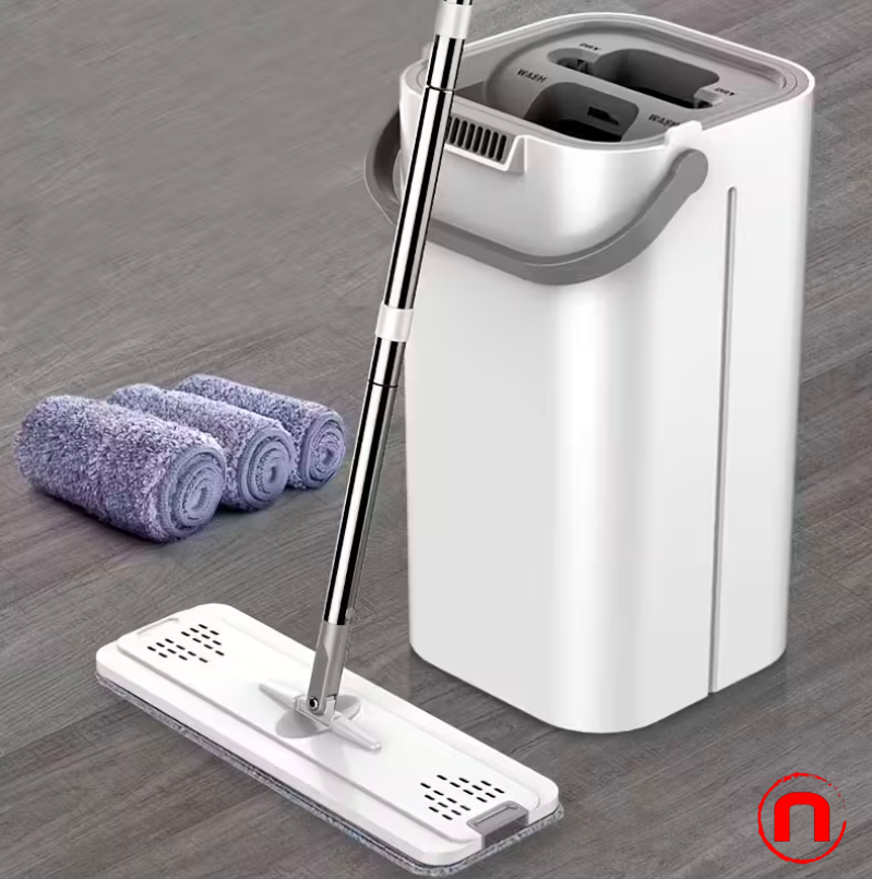 Hands-free floor mop with bucket, for wet and dry cleaning, ideal for bedroom, kitchen, living room and bathroom