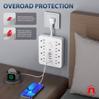 Regleta con protector de sobretensión 14 en 1 con 8 tomas de CA, 4 puertos USB-A y 2 puertos USB-C
