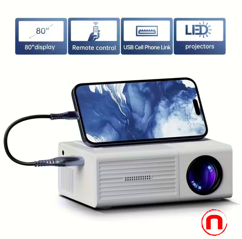 Mini Portable Projector, Native Full HD 1080P - Compatible with iOS, Android, Windows, and more. USB powered.
