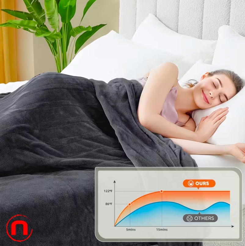 All Sizes Heated Electric Blanket Double-Sided Flannel Heating Blanket with 9 Heat Levels and 2/4/6/10 Hour Auto Shut-Off