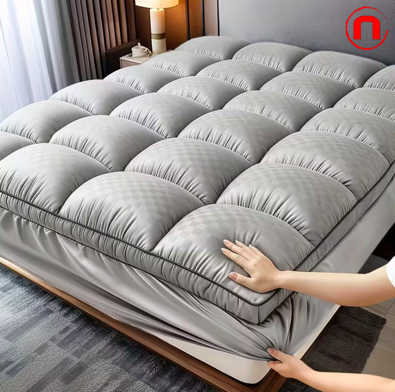 Thick, ultra-soft, deep-pocket elastic mattress protector with a cool, quilted, and laminated design.
