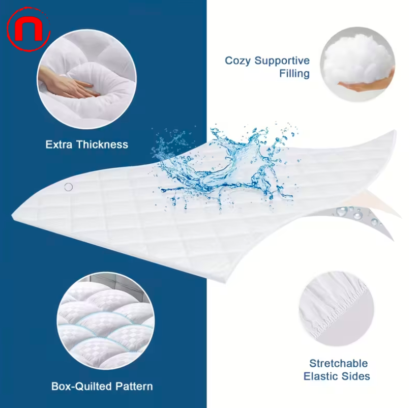 Thick, ultra-soft, deep-pocket elastic mattress protector with a cool, quilted, and laminated design.