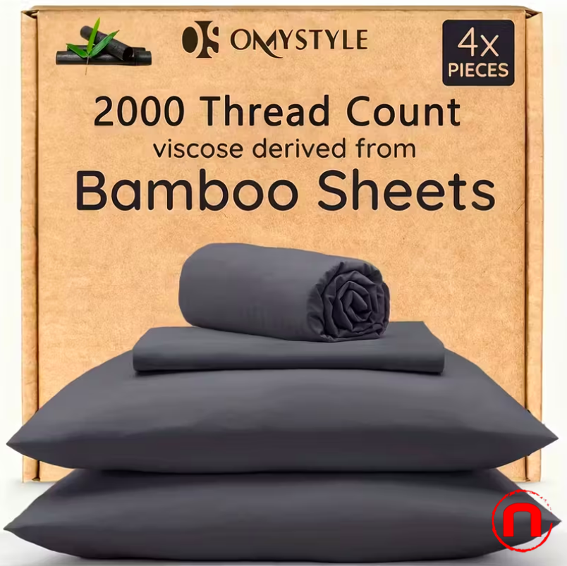 Juego de ropa de cama de bambú individual - Transpirable y suave - Fundas de almohada, sábana encimera y sábana bajera