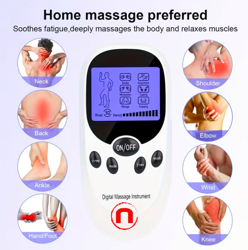 Muscle stimulator, pulse massager for muscle relief with 8 electrodes