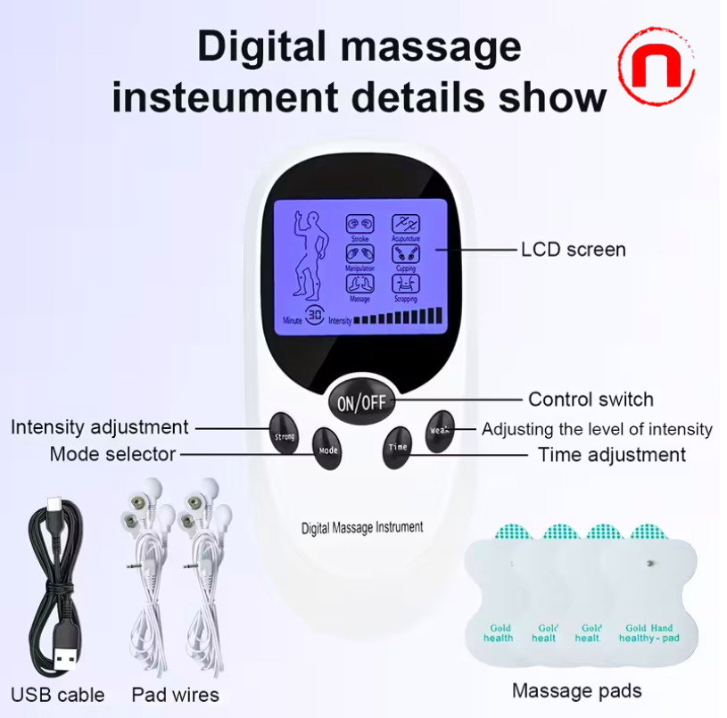 Muscle stimulator, pulse massager for muscle relief with 8 electrodes