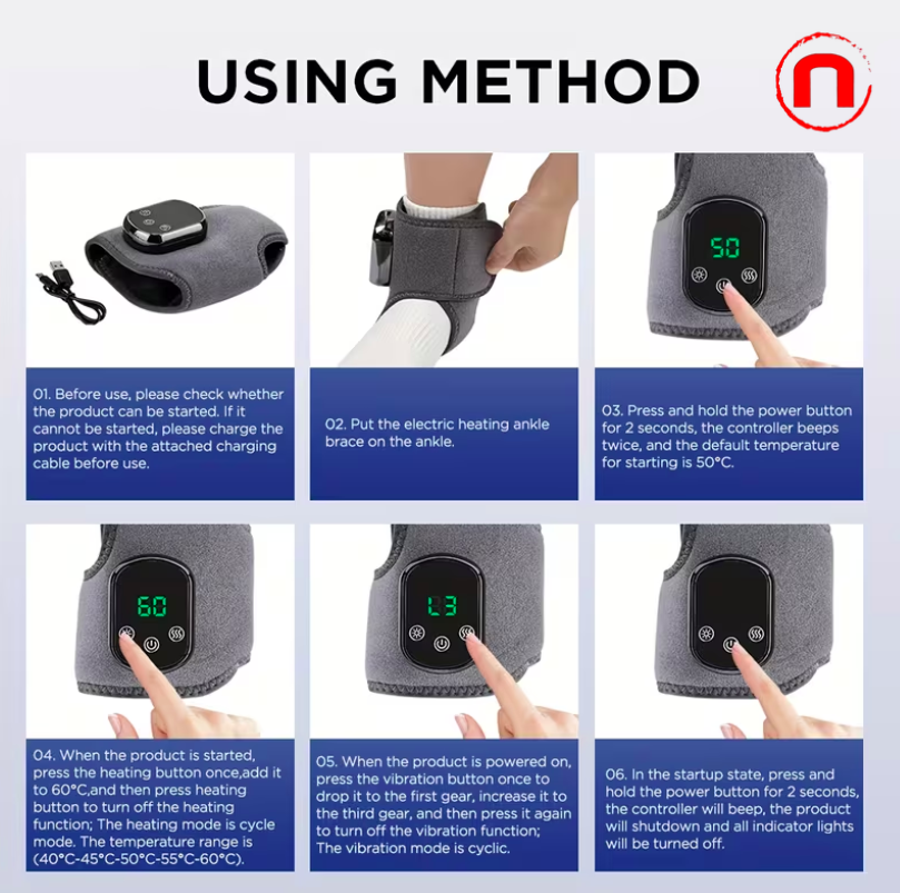 Masajeador de tobillo ajustable con temperatura y vibración regulables
