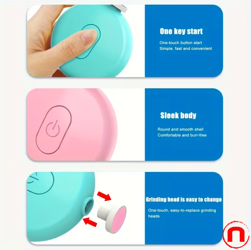 Electric Baby Nail Trimmer, Safe Newborn Nail Clipper Set with 6 Replaceable Heads