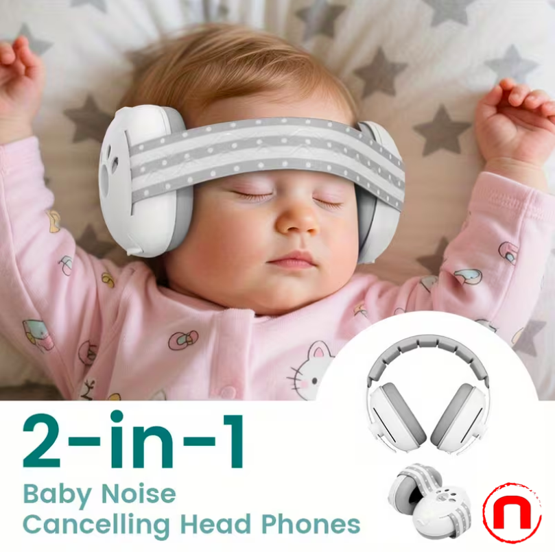 2-in-1 Baby Headphones with Hearing Protection and Noise Cancellation, Adjustable Headband