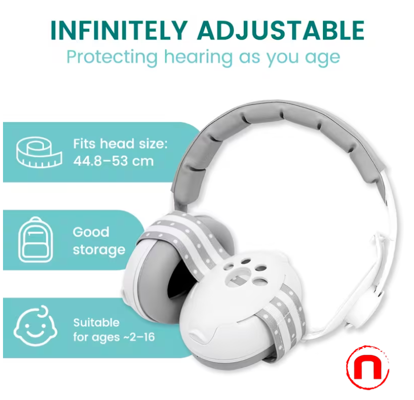 2-in-1 Baby Headphones with Hearing Protection and Noise Cancellation, Adjustable Headband