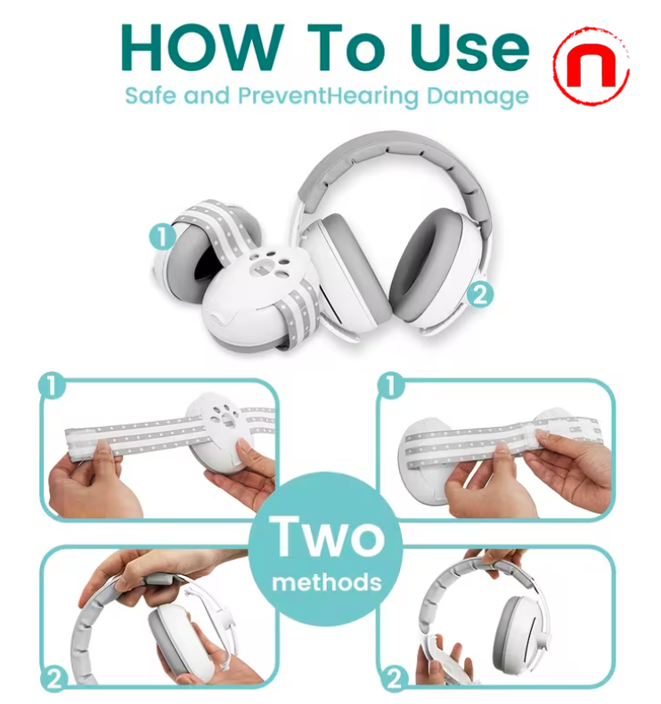2-in-1 Baby Headphones with Hearing Protection and Noise Cancellation, Adjustable Headband
