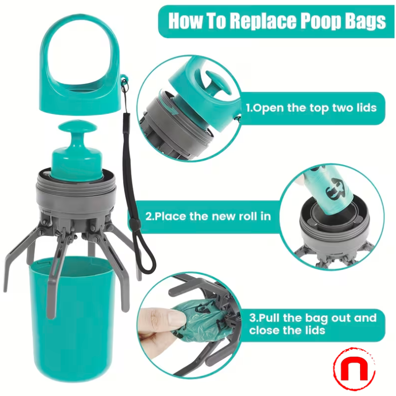 Portable Dog Poop Scooper with Bag Dispenser