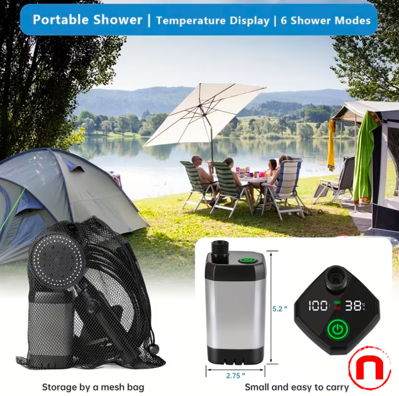 Portable pet shower with temperature display, 6000 mAh battery