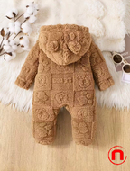 Mono de peluche con capucha y pies para recién nacidos, con estampado de dibujos animados,