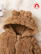 Mono de peluche con capucha y pies para recién nacidos, con estampado de dibujos animados,
