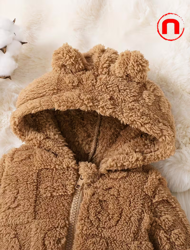 Mono de peluche con capucha y pies para recién nacidos, con estampado de dibujos animados,