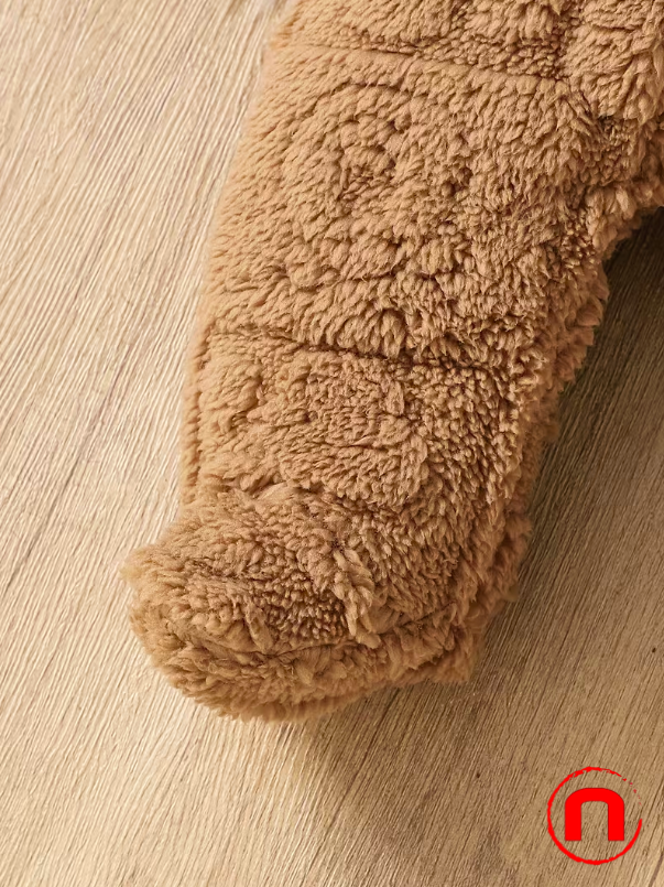 Mono de peluche con capucha y pies para recién nacidos, con estampado de dibujos animados,