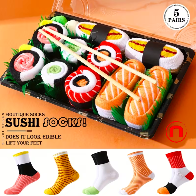 Caja de regalo de 1/2/5 pares de calcetines de sushi divertidos y bonitos