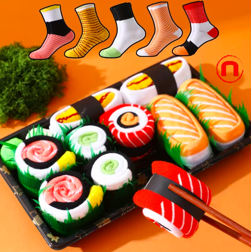 Caja de regalo de 1/2/5 pares de calcetines de sushi divertidos y bonitos