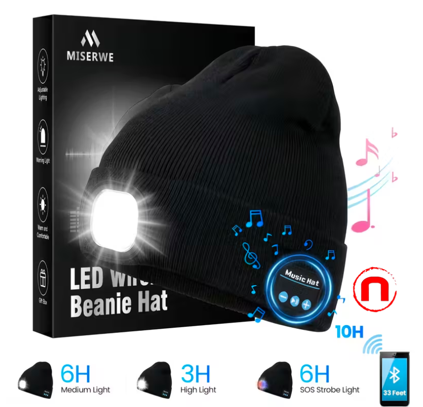 Knitted Hat with LED Lights, Knitted Hat, Musical Hat with Headphones