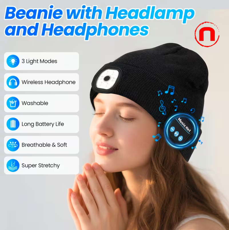 Knitted Hat with LED Lights, Knitted Hat, Musical Hat with Headphones