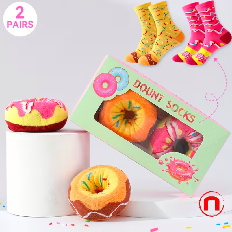 2 pares de calcetines de regalo con diseño de donut
