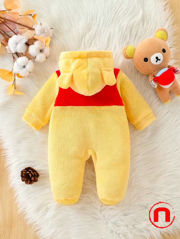 Warm Winter Jumpsuit with Plush Hood for Baby Boys and Girls
