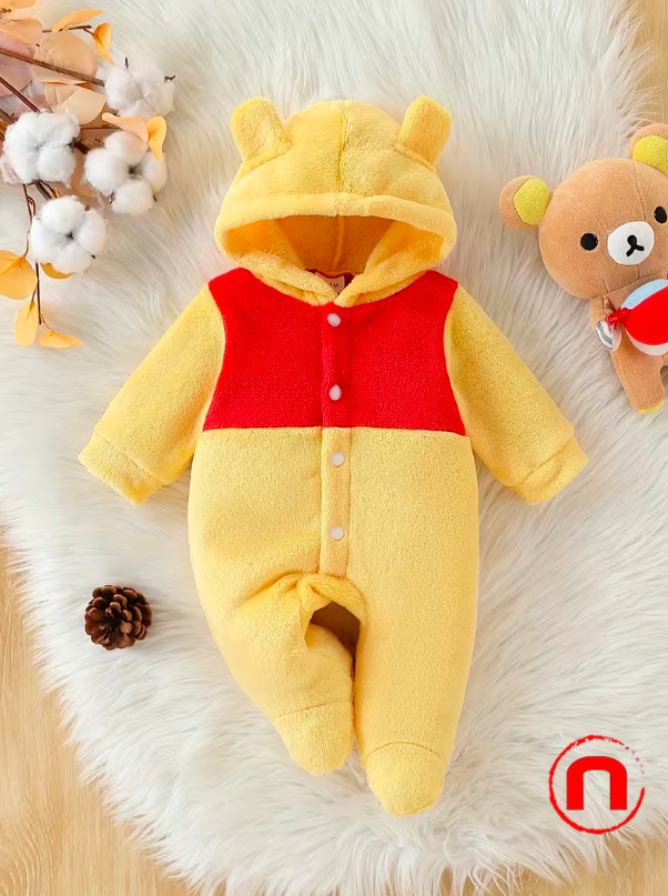 Warm Winter Jumpsuit with Plush Hood for Baby Boys and Girls