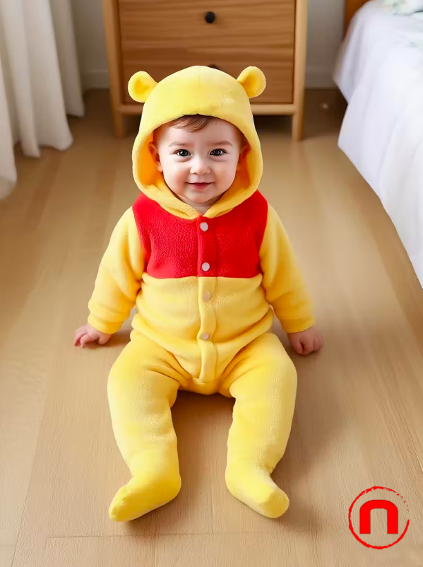 Warm Winter Jumpsuit with Plush Hood for Baby Boys and Girls