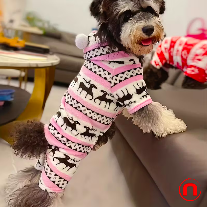 Christmas Reindeer Costume for Small Pets, One-Piece Plush Pajamas