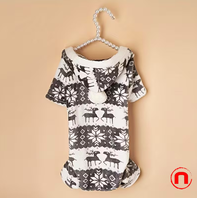 Christmas Reindeer Costume for Small Pets, One-Piece Plush Pajamas