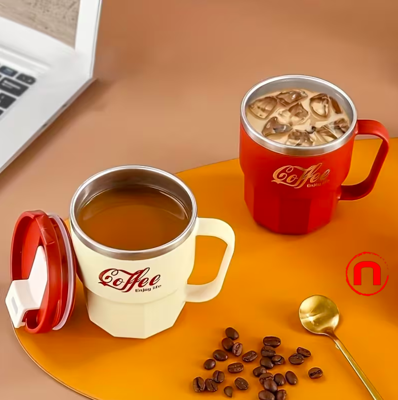 Taza de Café de Acero Inoxidable de Doble Aislamiento con Tapa
