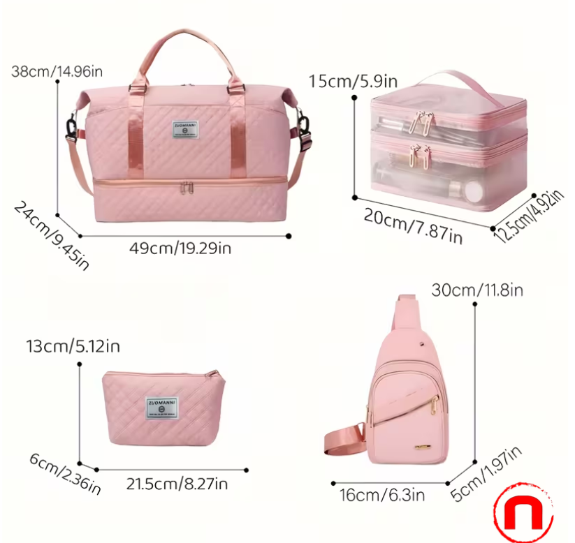 Juego de bolsas de viaje HengAi X de 4 piezas con compartimento para zapatos
