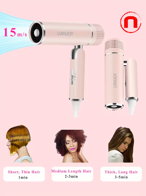 Foldable Hair Dryer with Diffuser for Curly Hair