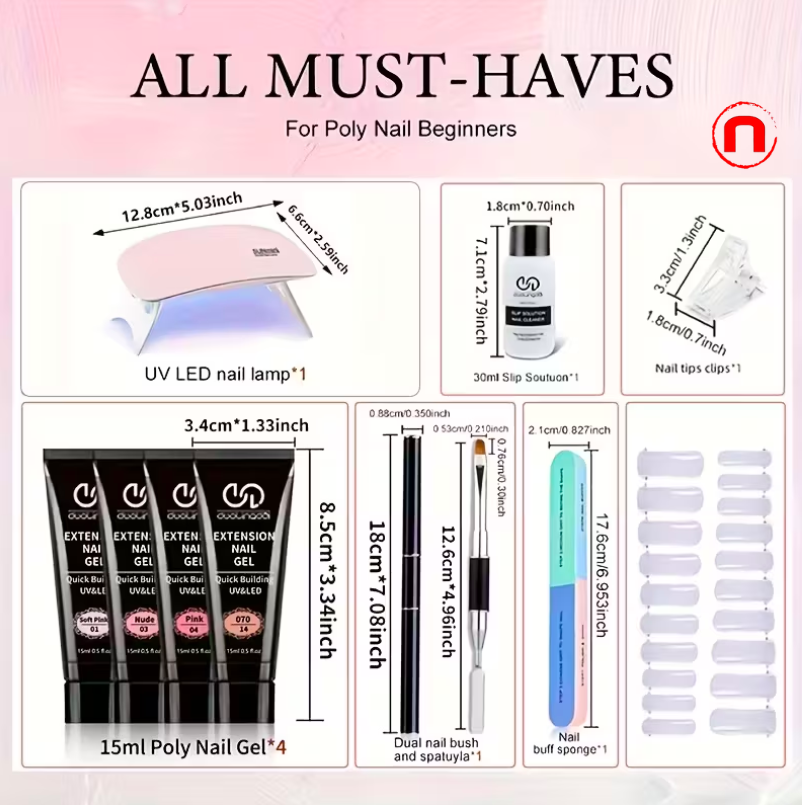 Kit de manicura de poligel de 12 piezas