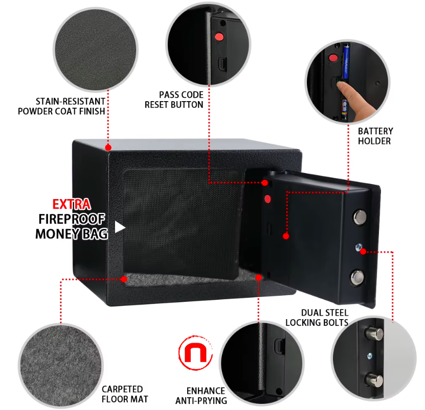 Caja Fuerte Ignífuga con Bolsa de Dinero Ignífuga y Luz con Sensor
