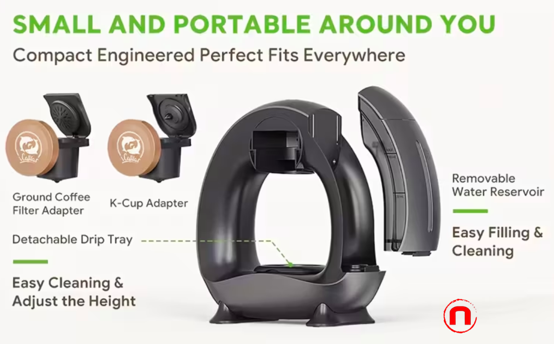 2-in-1 single-person coffee machine compatible with K-Cup and ground coffee